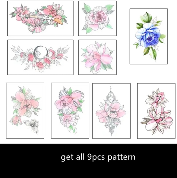 9 Pcs Flower Temporary Tattoo Beautiful Color Chest and Shoulder Tattoo - Picture 3 of 9